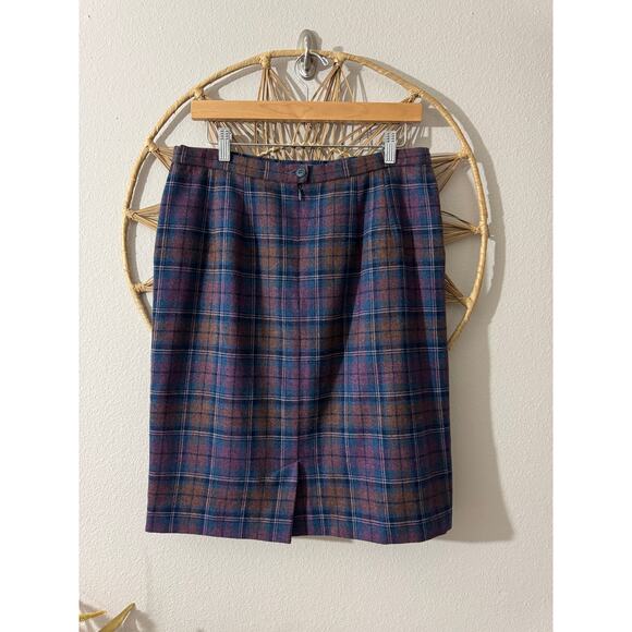 Vintage 90s Pendleton Plaid Wool Skirt w/ Pockets Blue Purple Petites Sz 14P - Picture 7 of 10
